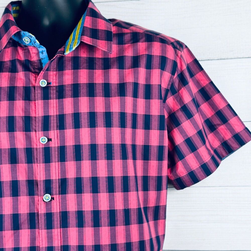 Robert Graham Shirt 2XL Pink Plaid Short Sleeve Button Up - Picture 3 of 13